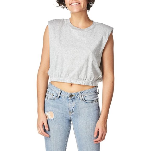 NWT - Calvin Klein Women's Banded Crop Shoulder Pad Tee - Picture 2 of 7